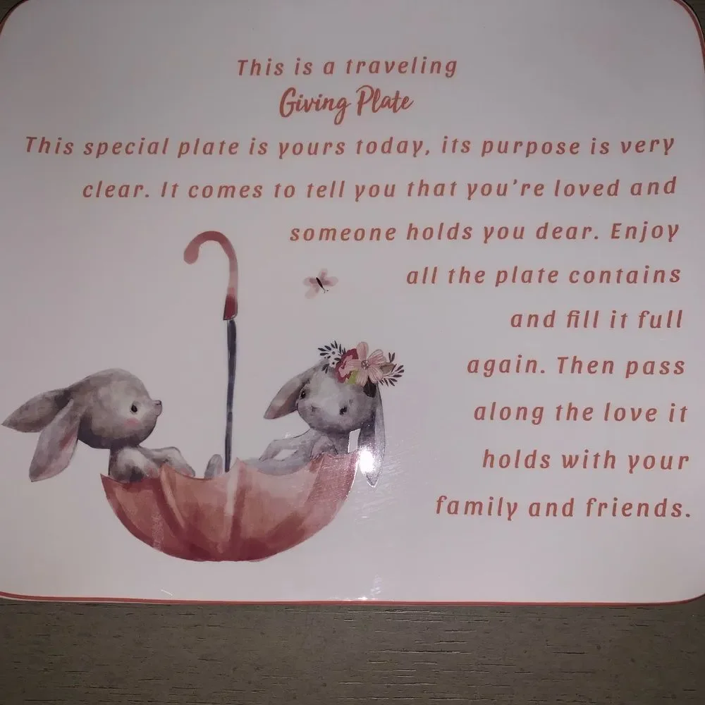 Pink Vintage Easter Bunny Umbrella Giving Plate